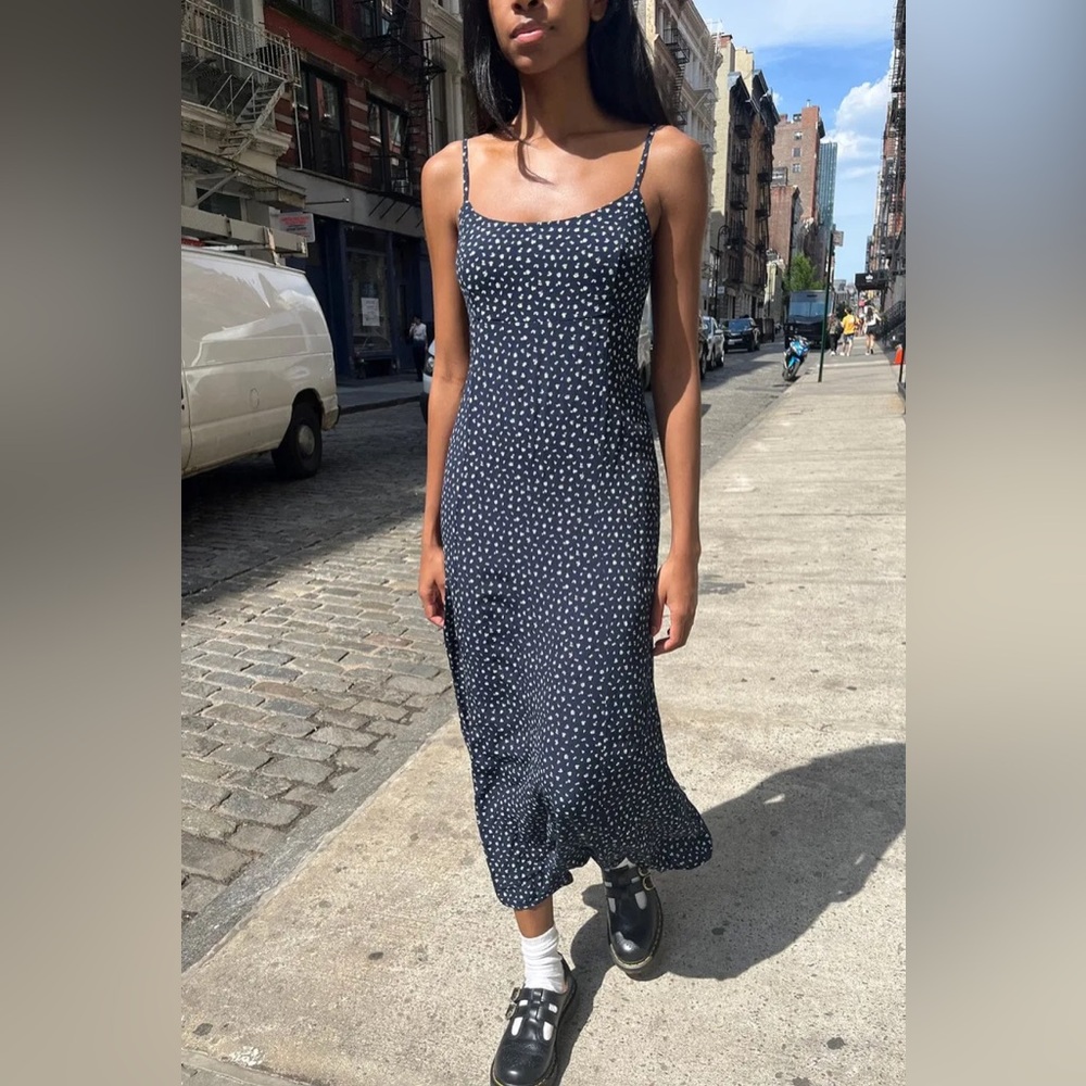 brandy melville maxi navy floral slip dress